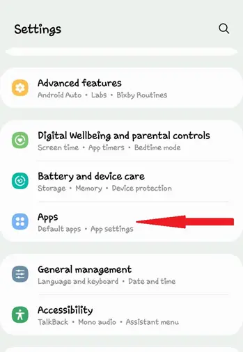 Settings and Click on Apps